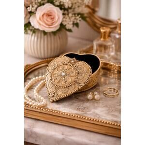 Gold Tone & Enamel Heart Trinket Box